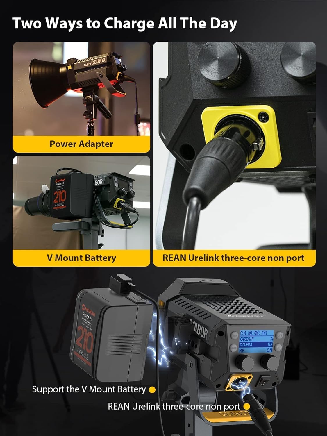 Video Light, COLBOR CL220M 220W Continuous Lighting 2700-6500K CRI96+ 58,100Lux at 3.3ft COB Studio Light with Bowens Mount APP for Film Live, Video-Light-Studio-LED-Photography