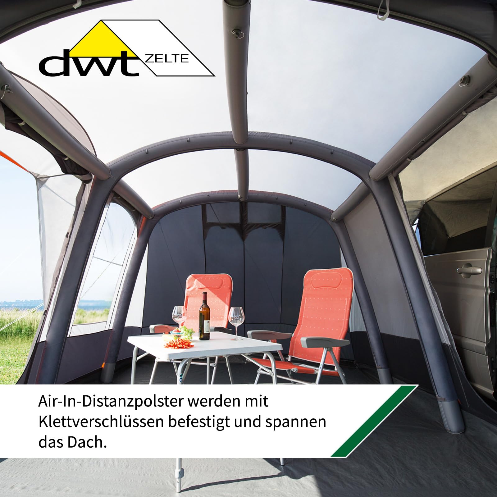 dwt Busvorzelt Pegasus Air 500x300 cm, grau, Texolan 30, aufblasbar, freistehend, Mobilzelt für Busse mit 180-220 cm Höhe