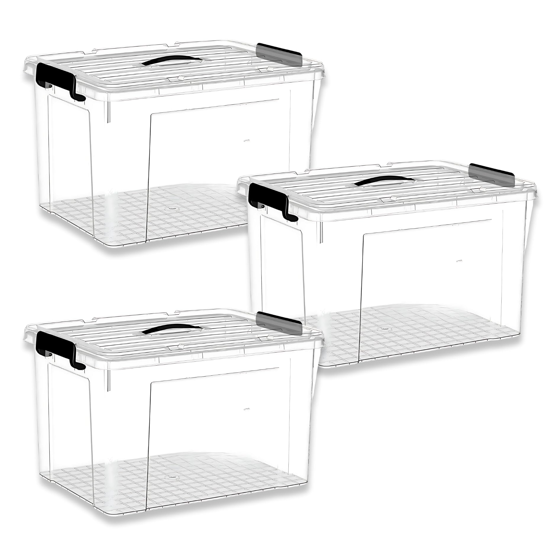 HoopVool® Clear Plastic Storage Box, with Locking Lid and Handles, Storage Container with Heavy Duty Latches to Organize Bin for Home, Kitchen, Office & Garage. (Pack of 3, Large)-image-5