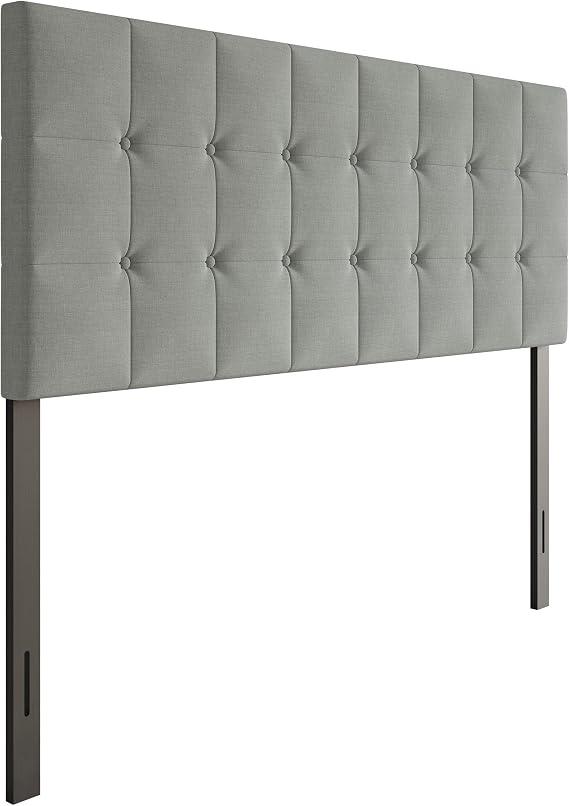 HOME DESIGN Ida Linen Upholstered Button Tufted Full Headboard Adjustable Height, Easy Installation, Solid & Engineered Wood Frame Gray | Button Tufting, Linen-Look Upholstery, Adjustable Height, Easy Installation