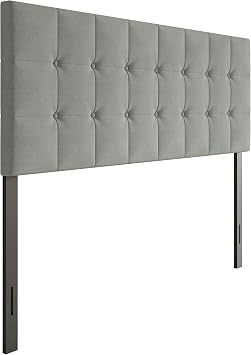 HOME DESIGN Ida Linen Upholstered Button Tufted Full Headboard Adjustable Height, Easy Installation, Solid & Engineered Wood Frame Gray | Button Tufting, Linen-Look Upholstery, Adjustable Height, Easy Installation