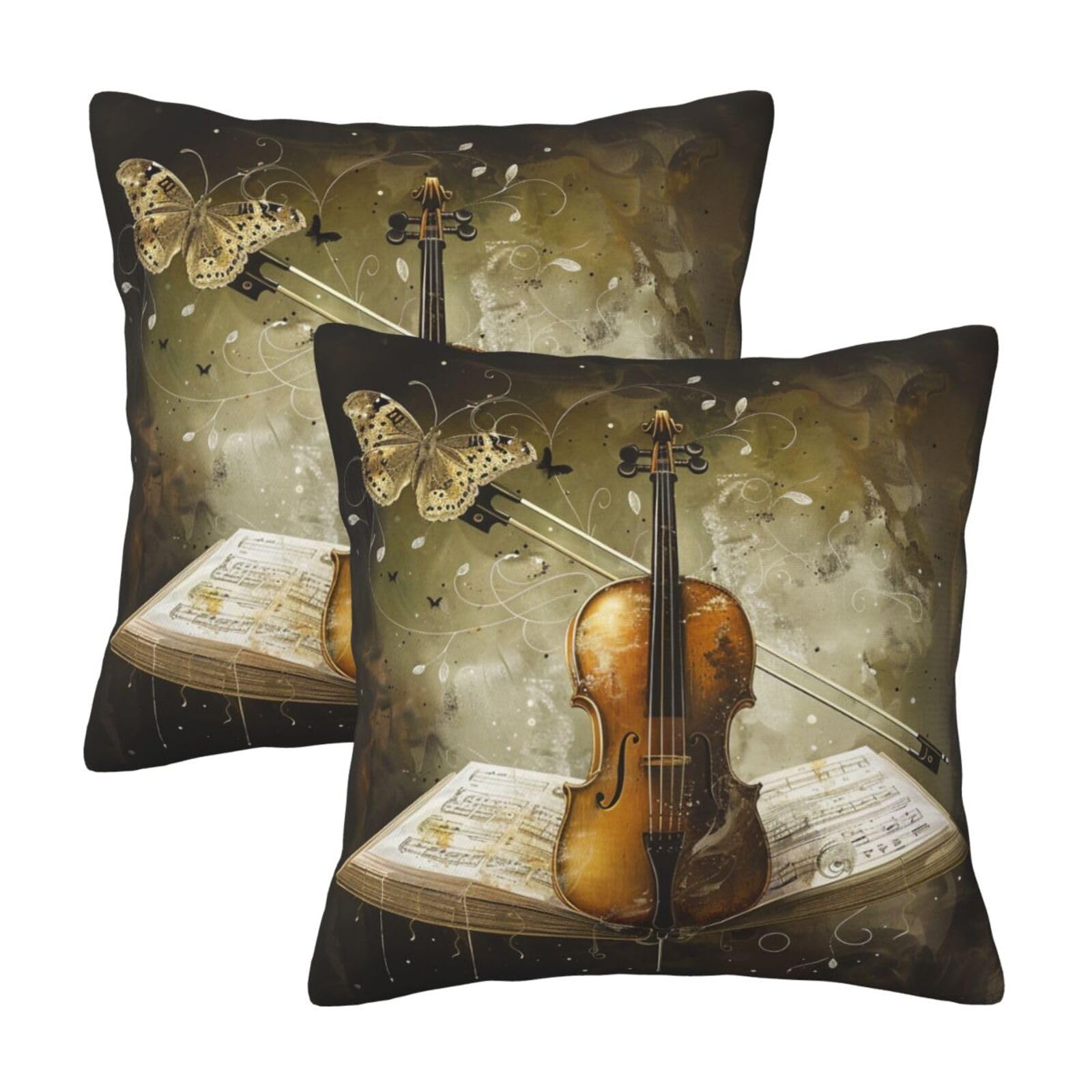 kkvhhyuo Butterfly and cello Print Pillow Covers Set of 2, Square Decorative Cushion Covers with Hidden Zipper, Throw Pillow Cases for Living Room Sofa Bed Chair, 45x45 cm