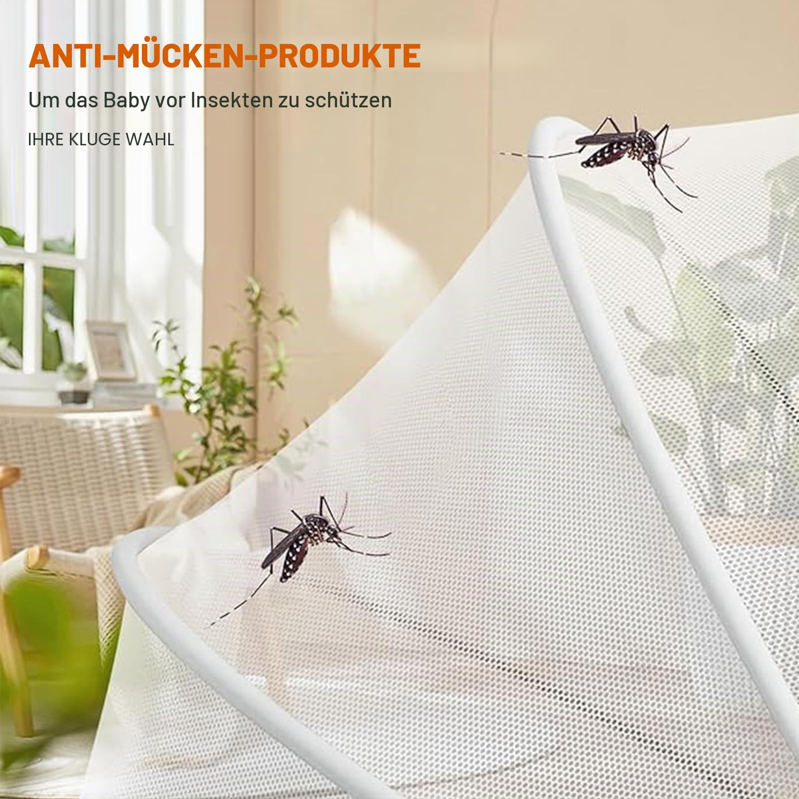 Universelles Moskitonetz für Reisebett, Gitterbettabdeckung mit Leisem Reißverschluss für Betten, Einfacher Zugang, Feinmaschiges Netz für Babys, 100×55×55CM (Weiß)