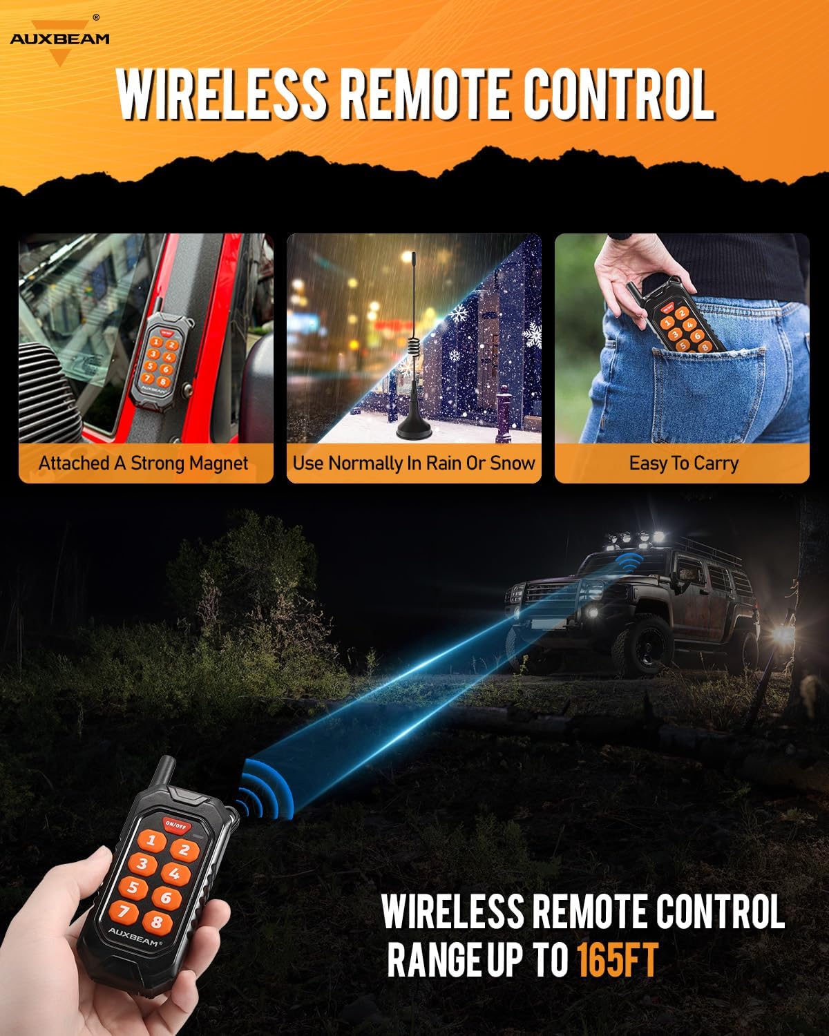 Auxbeam 2-Pod RGB LED Rock Lights (NO Controller) w/Bluetooth APP & Remote Control Music Voice Sync Waterproof and Auxbeam RC800 8 Gang Switch Panel RA84 RGB Wireless Remote Control Up to 165FT