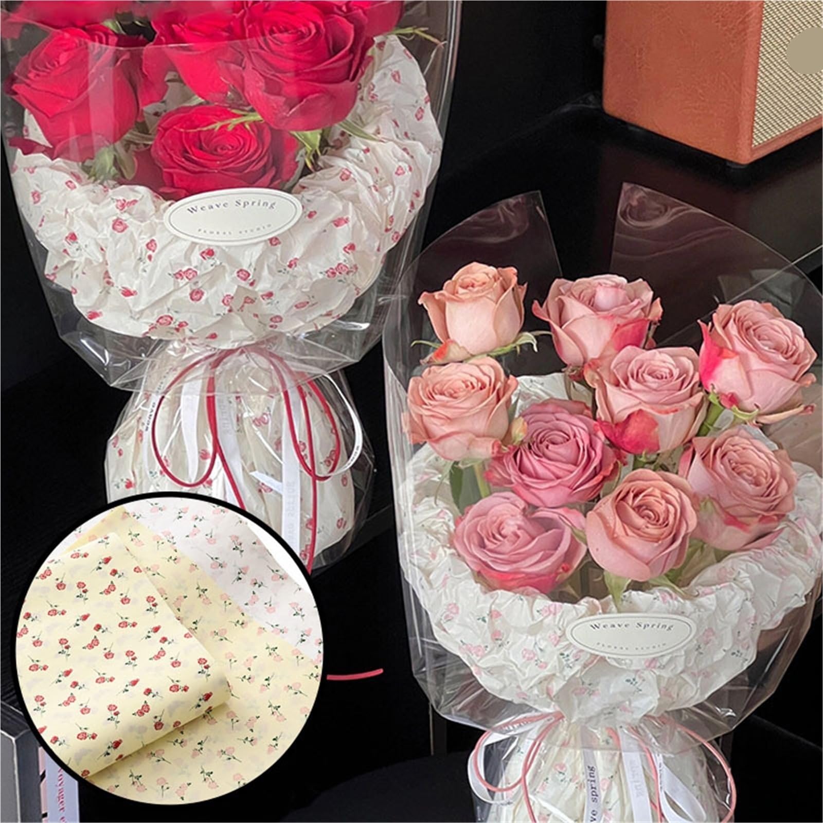 Carta Velina Carta di cotone impastata a mano | Confezione da 20 bouquet da confezionare fiori fai da te con fiocco rosa bowknot 50x70 cm(B bow)