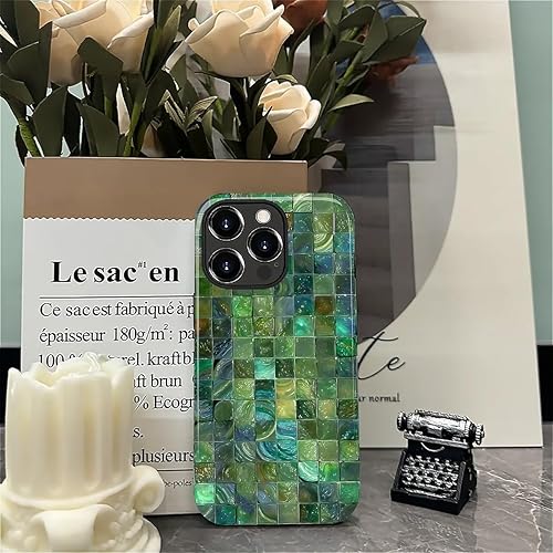 Miniatura 332 de Funda para iPhone 11 Pro Funda, Diseño de Patrón de Mosaico de Vidrio en Tono Verde - Protección Dual Híbrida Silicona + PC Duro Resistente a Golpes