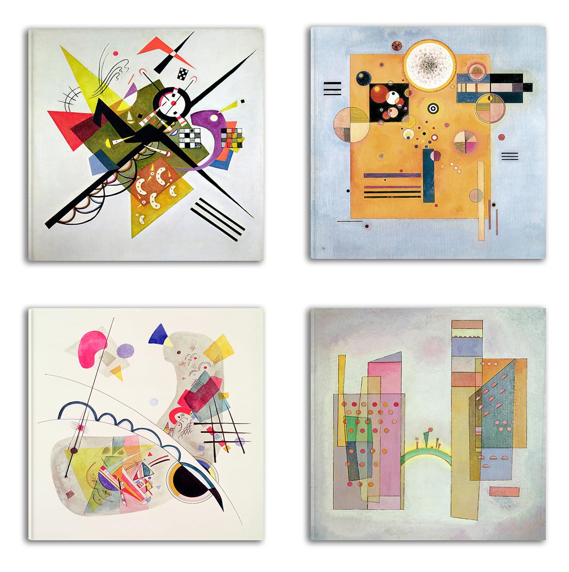 Quadri Moderni Wassily Kandinsky 4 pz 30x30 CM cadauno var 3 Stampa su tela Canvas Arredamento Arte Classica Arredo per cucina, camera da letto, soggiorno, salotto, bar, ufficio, ristorante