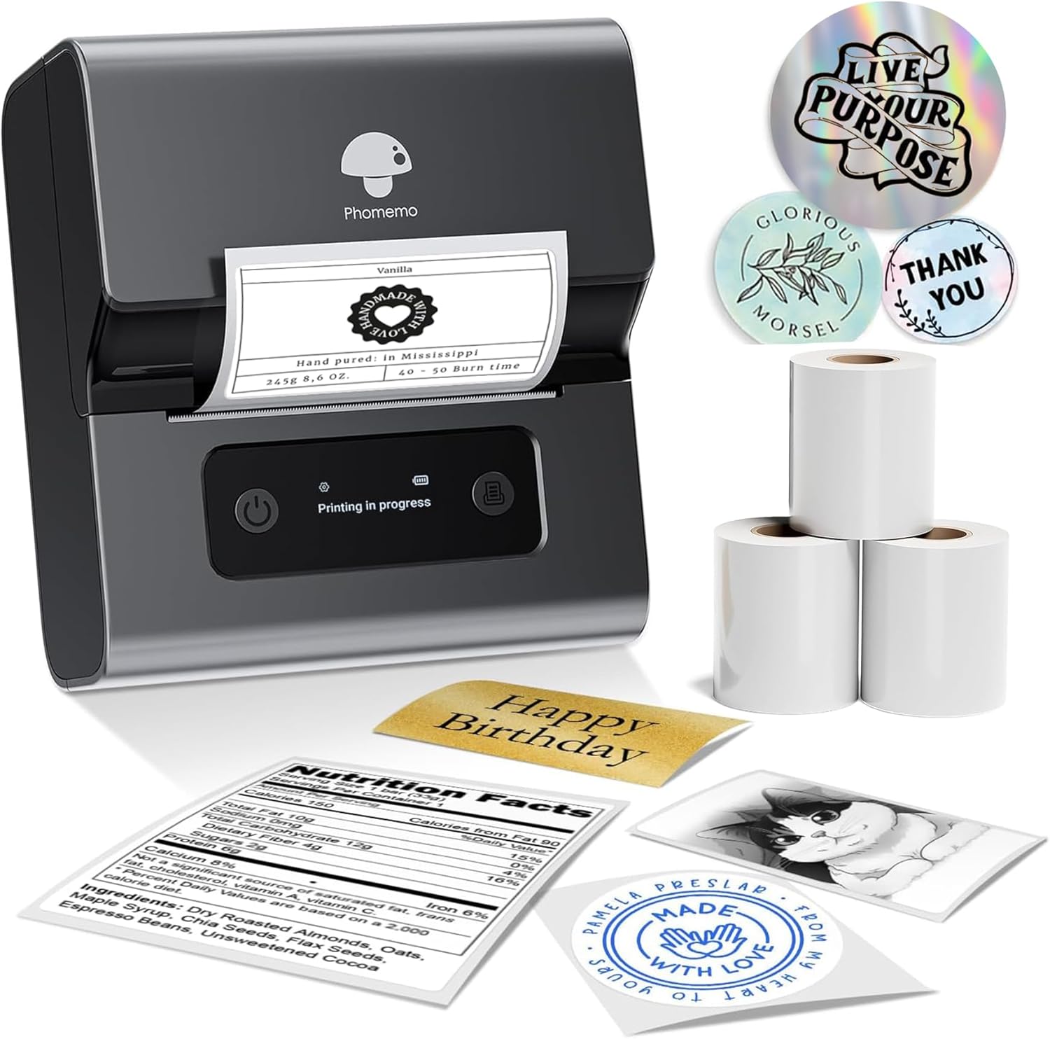 Phomemo M221 Label Maker Machine with 3 Tapes, 3 Inch Bluetooth Thermal No Ink Label Maker for Address, Barcode, Small Business, Home for Phone/PC, Space Gray, with 430 Pieces Labels