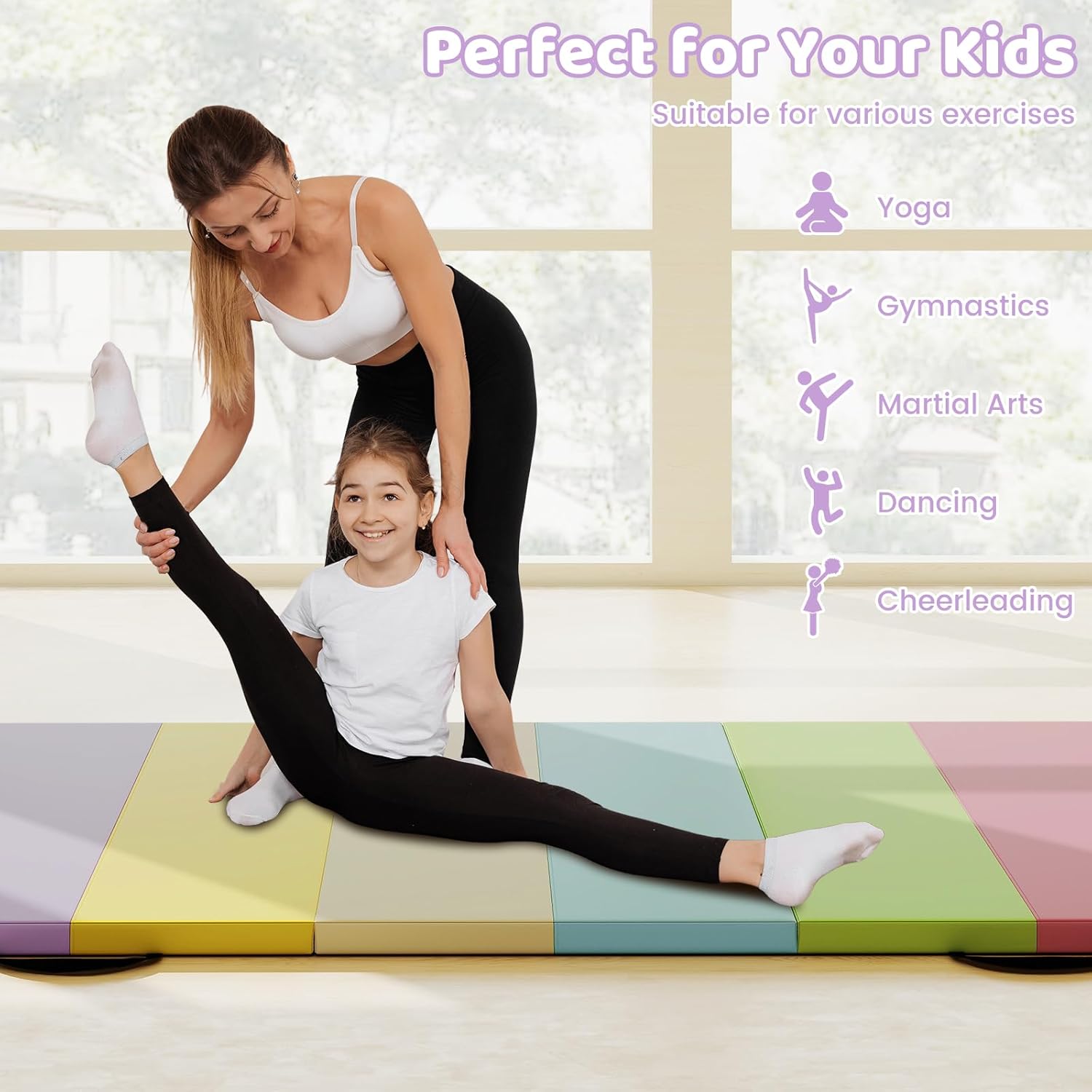 GYMAX Gymnastics Tumbling Mat, 6FT x 4FT Folding Thick Exercise Mat with Carrying Handles, Hook & Loop Fasteners, PU Leather Cover for Yoga, Stretching, Martial Arts