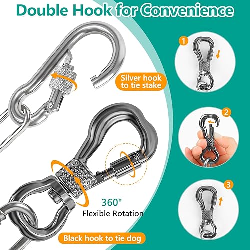 Miniatura 2 de Tresbro Cadenas de perro resistentes para exteriores, cable de amarre de acero inoxidable de 20 pies con gancho giratorio para perros grandes y