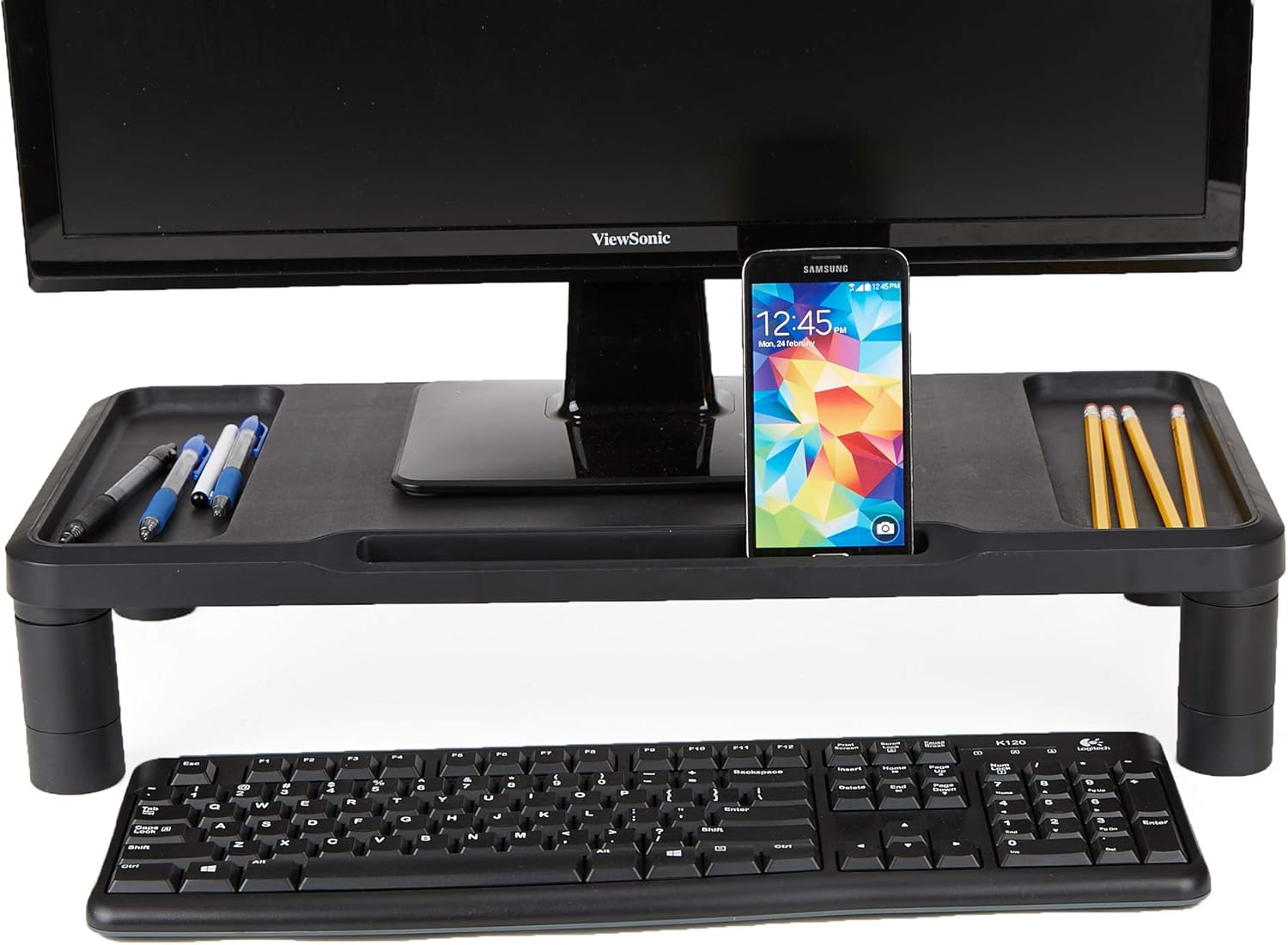 Mind Reader Monitor Stand, Laptop Riser, Desktop Organizer, Office, Plastic, 21.75" L x 10.25" W x 4.5" H, Set of 2, Black