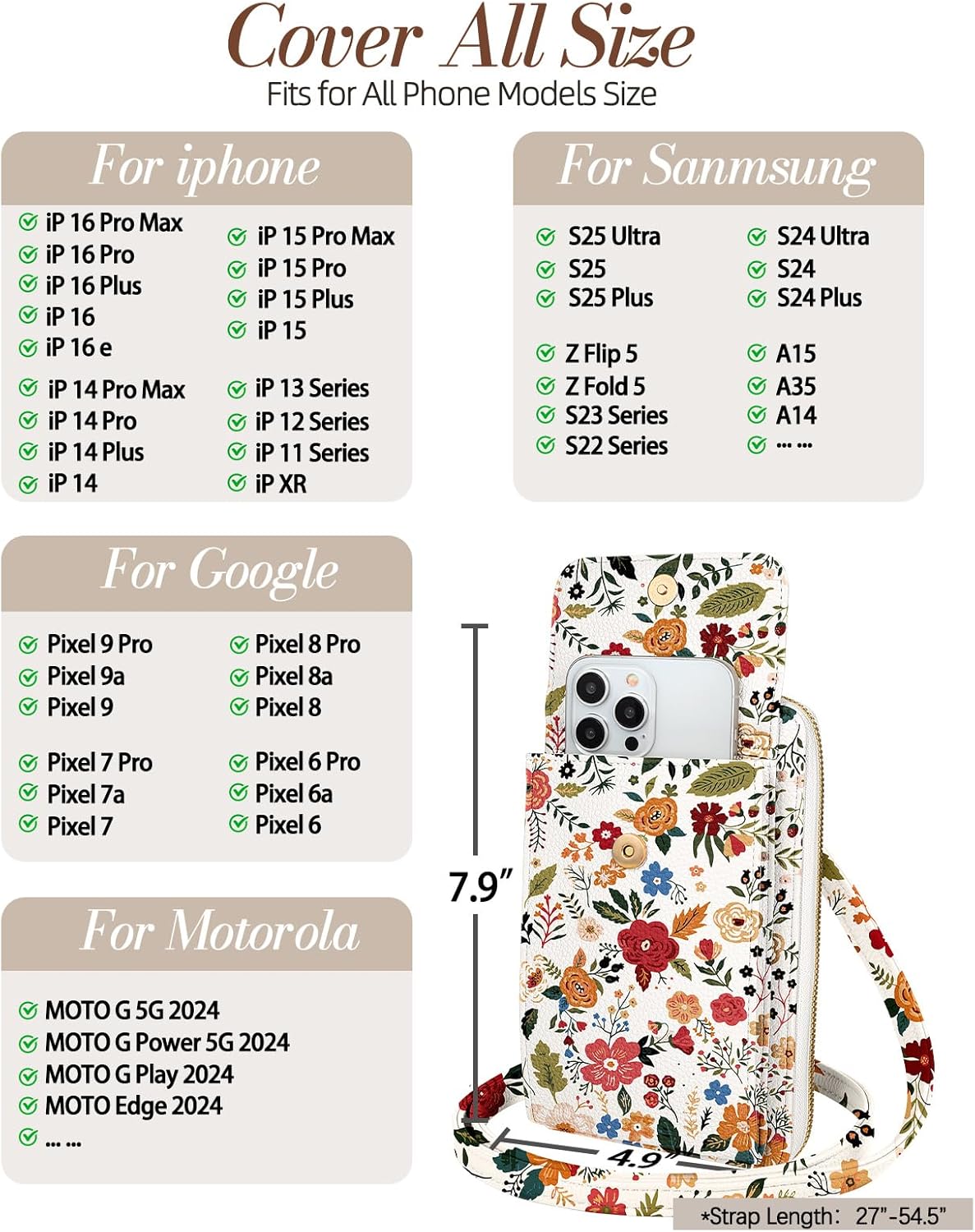 Phone Purse for Women - Cute Small Crossbody Bags Cellphone Wallet with Adjustable Strap Zipper and Card Slots - Image 4