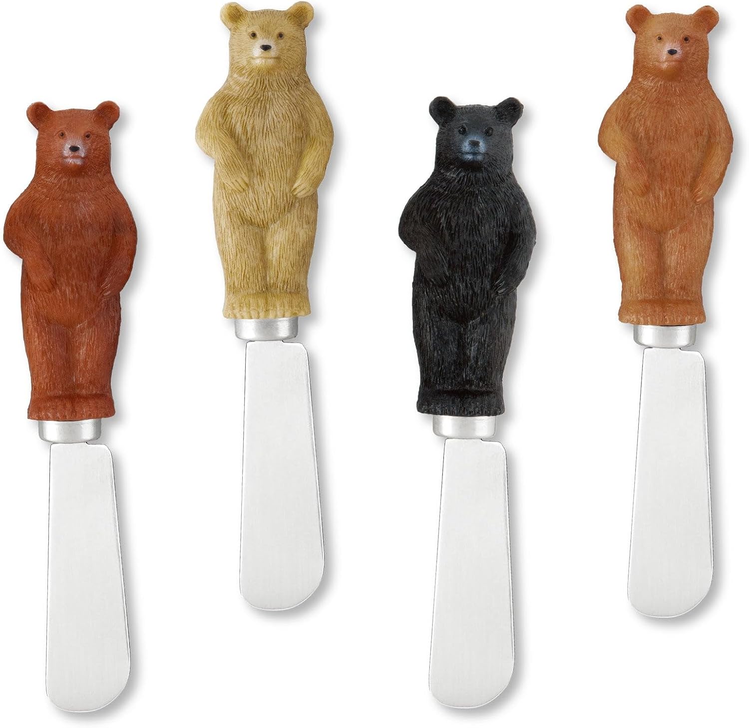 Supreme Housewares Bear Cheese Spreaders, Hand-Painted Resin Handles with Stainless Steel Blades for Spreading Cream Cheese, Butter, Jam, or Sandwich, Assorted Colors, Set of 4