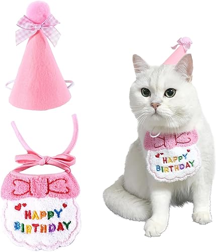 Pañuelo de cumpleaños para perros y gatos, bufanda y sombrero de fiesta, mini babero de cumpleaños para mascotas, suministros de fiesta de