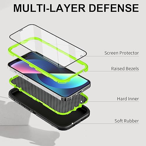 Miniatura 2 de PQC Funda para iPhone 13 Pro Max con 2 protectores de pantalla, resistente de grado militar, funda de cuerpo completo (negro y verde)