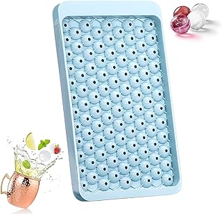 Round Ice Cube Trays with Lid, 104 Holes Tiny Ice Cube Tray Crushed Ice Tray with Lid, Mini Ice Ball Maker Mold for Freezer, Sphere Ice Cube Mold Making for Cocktails Whisky Coffee (Blue)