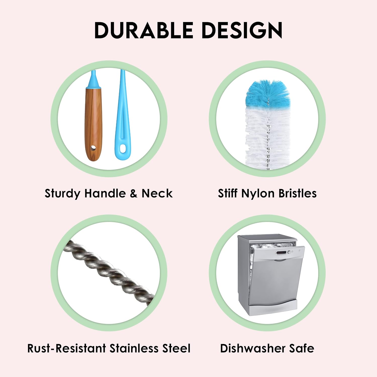 Turbo Microfiber Bottle Brush Cleaner Pack - Set of 5 Long, Cleaning Brushes for Baby Bottles, Water Bottles, Straws, Tumblers, Wine Decanters and Flask - Kitchen Supplies : Baby