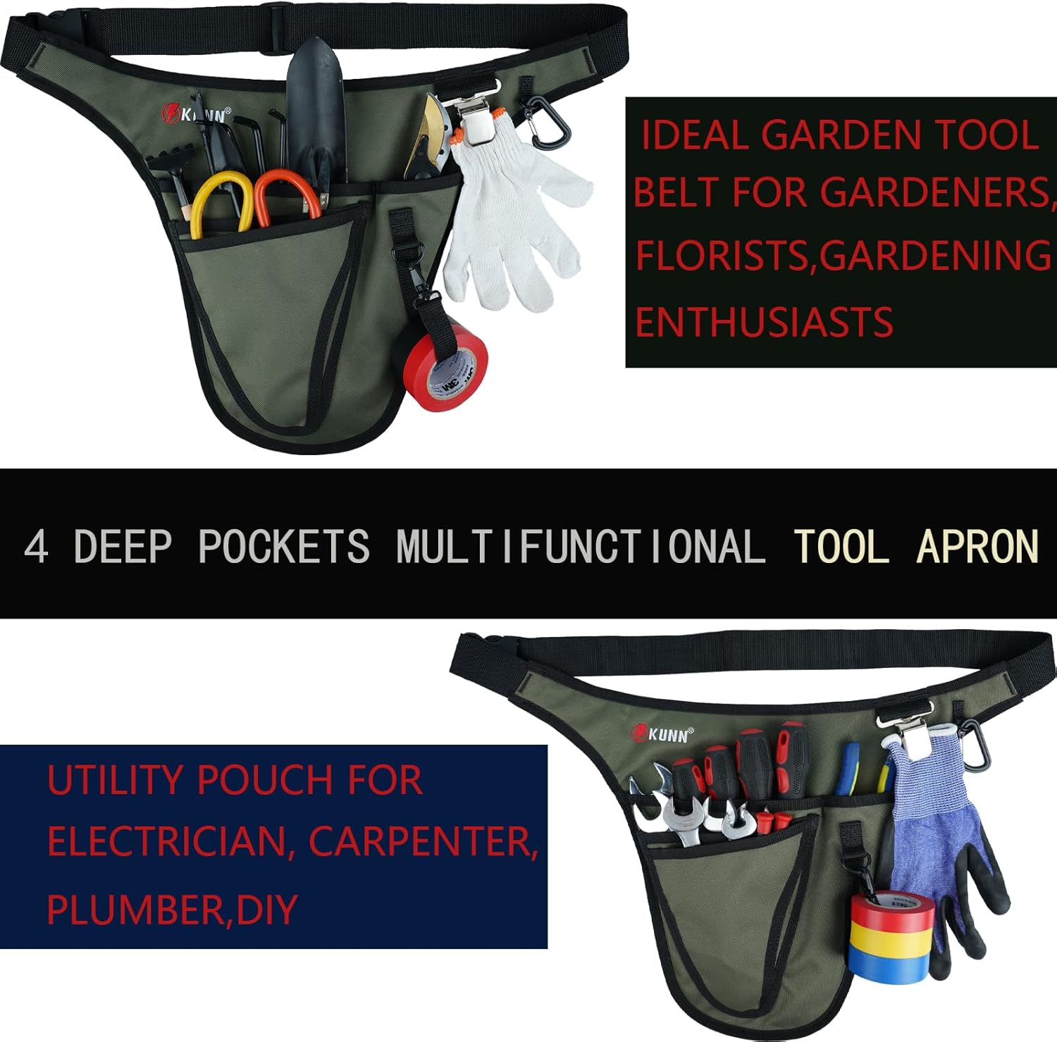 KUNN Mini Electrician Tool Pouch & Garden Tool Belt