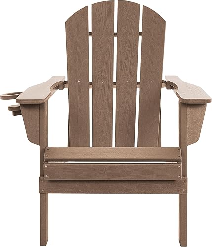 Miniatura 7 de Silla Adirondack plegable con soporte para tazas, silla de patio plegable de polietileno de alta densidad para todo tipo de clima, silla Adirondack