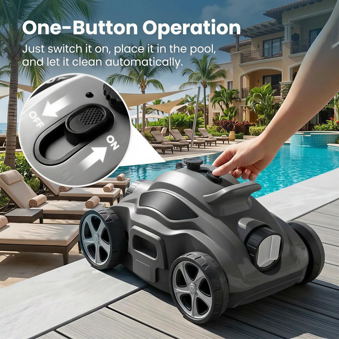 Cordless Robotic Pool Cleaner for Above Ground Pools, Pool Vacuum for Flat Inground Pools up to 1,076 Sq. Ft., Automatic Self-Parking, 110-Min Runtime, Dual Brushless Motors