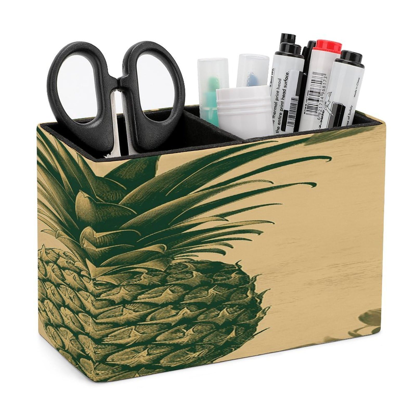 Porte-stylos en cuir au motif ananas pour crayons et bureau vintage