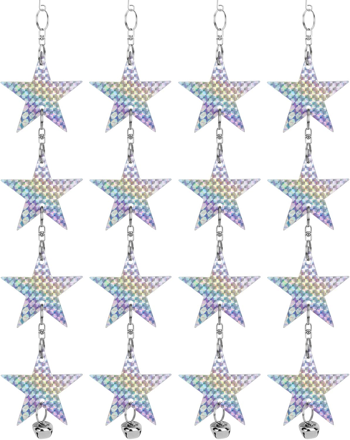 Ahuyentador de pájaros reflectante, en forma de estrella, color rojo y plateado, repelente de pájaros de doble cara, defensa de pájaros, decoración de pájaros, para balcón o jardín