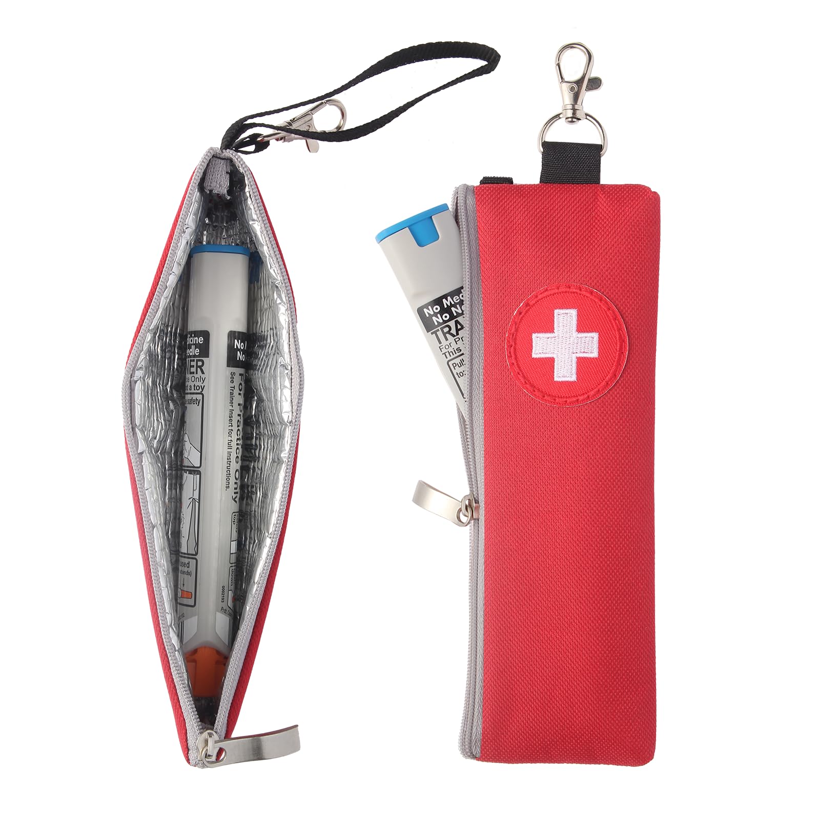 EpiPen Carrying Case, 2 Pack Emergency Medical Bag with Carabiner, Medicine Bag for EpiPens, Asthma Inhaler, Auvi-Q,Eye Drops,Anti-Histamine,Allergy Medication (Red)