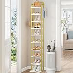 Hzuaneri 10 Tiers Vertical Shoe Rack, Narrow Shoe Tower, Tall Shoes Shelf with 2 Hooks, Adjustable Shelves, Corner Shoes Shelves for Small Spaces, Entryway, Living Room, Black SR11204B