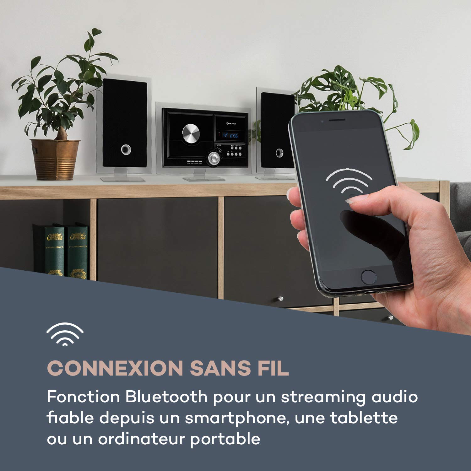 AUNA Stereo Sonic Dab+ - Système stéréo, Montage Mural, Syntoniseur Radio Dab+/UKW, Lecteur CD Automatique, Port USB pour fichiers MP3, Fonction Bluetooth, Entrée AUX, Ecran LCD - Noir