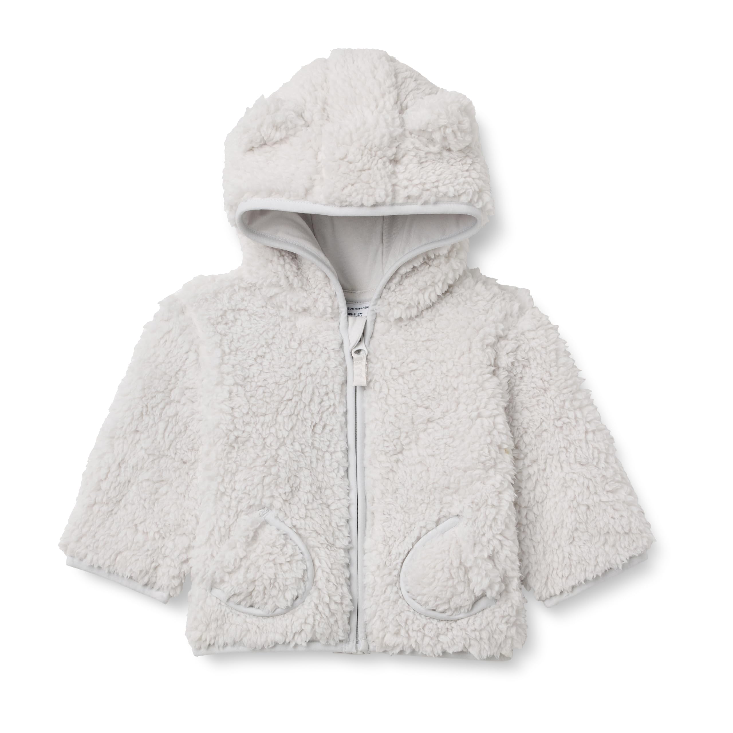 Amazon Essentials Unisex Babies' Hooded Sherpa Jacket, Dove Grey, 3-6 Months