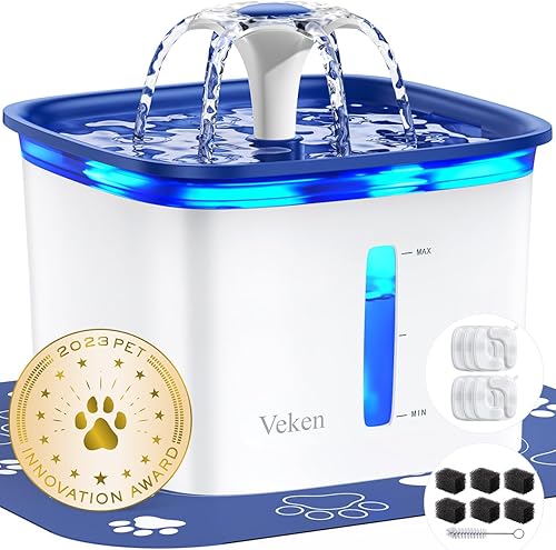 Miniatura 9 de Veken Ganador del Premio a la Innovación 95oz/2.8L Fuente de Agua para Gatos con Tapa de Acero Inoxidable, Fuente Automática para Mascotas