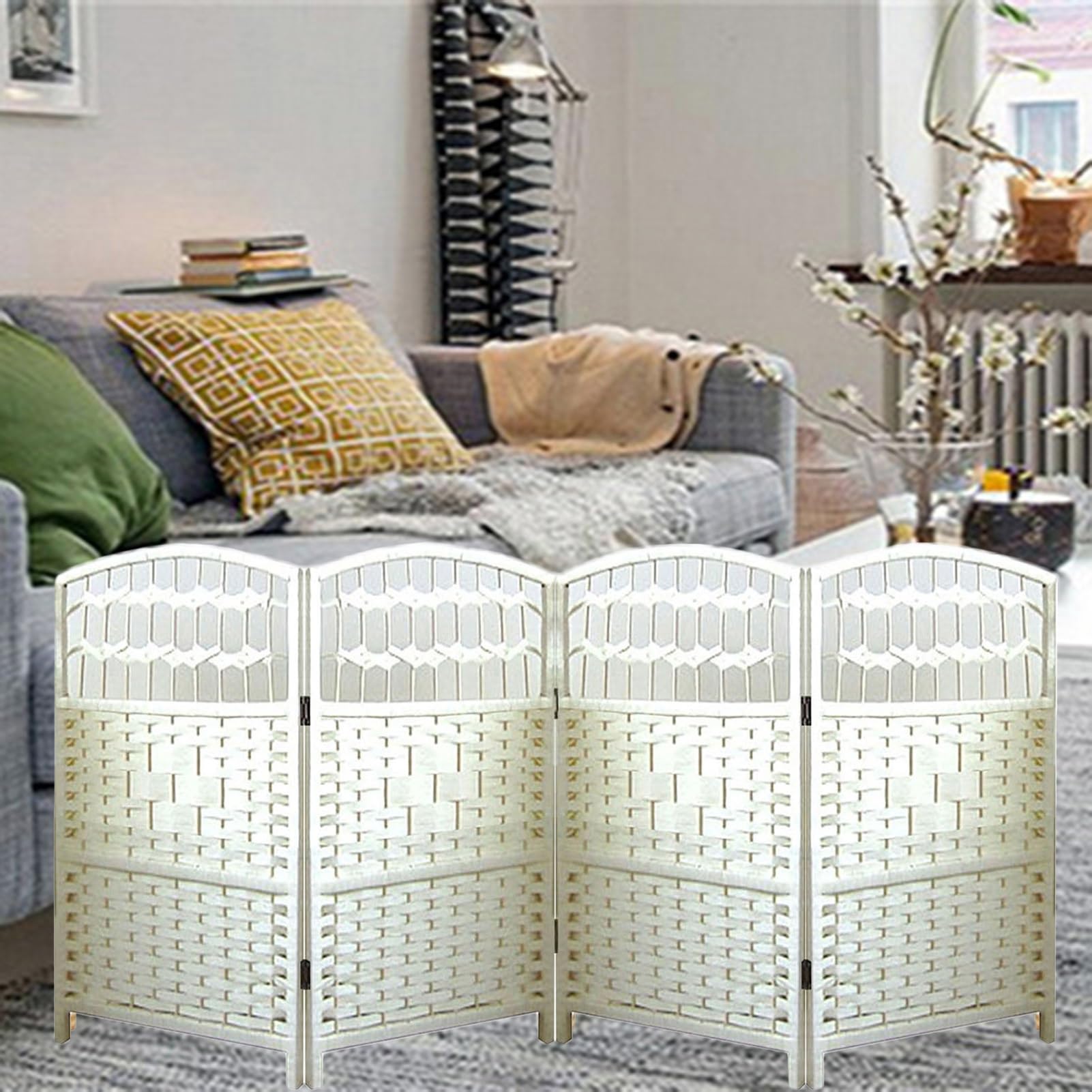 Mały Parawan Pokojowy, Składany Ekran Z Włókna O Krótkim Splocie, Parawany Pokojowe I Składane Ekrany Prywatności, Do Domowego Biura, Studia, Akademika, Apartamentu(4 panels,60x30cm)