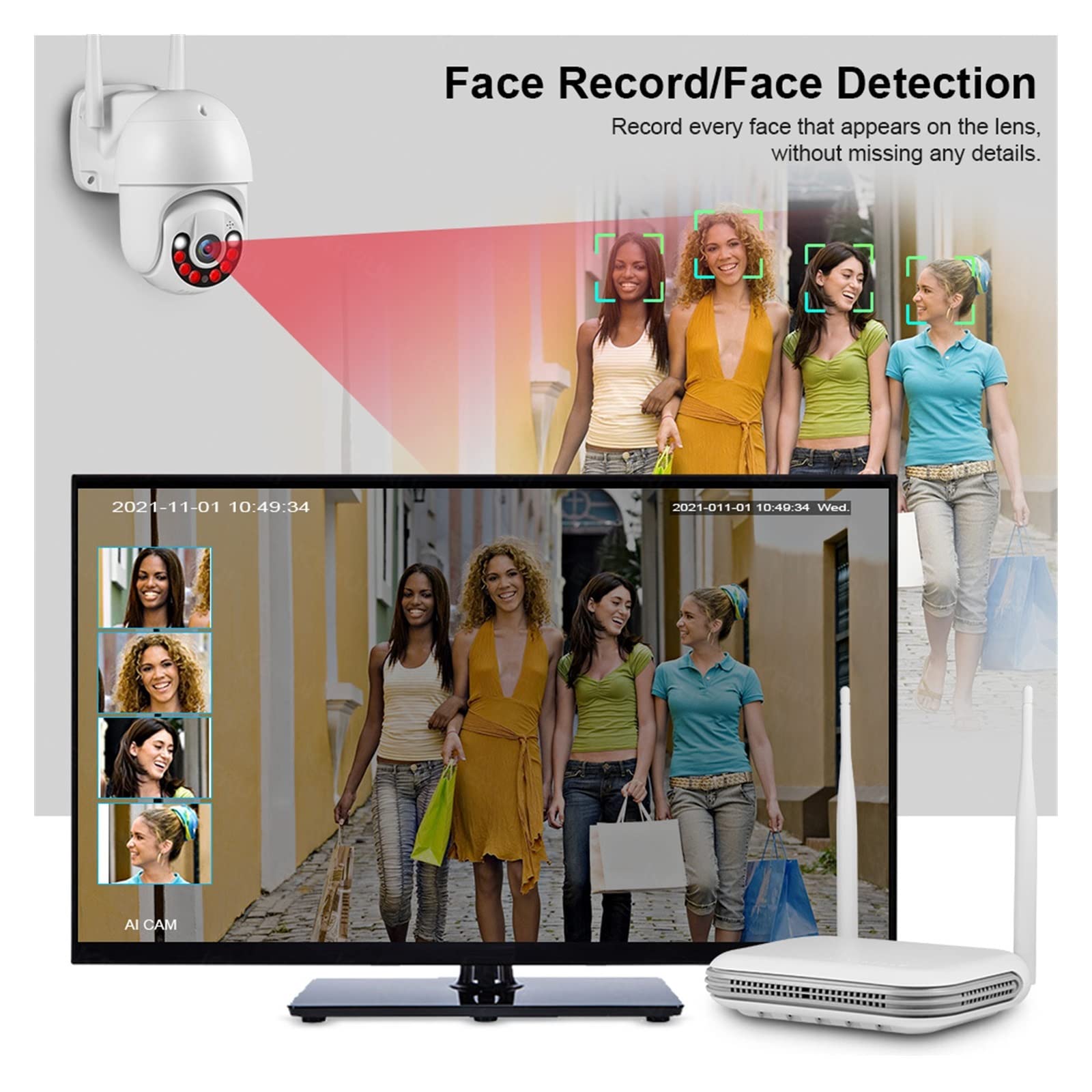 Sistema De Seguridad Con CáMara, H.265 3MP Full HD 8CH NVR inalámbrico Seguridad WIFI Sistema de cámara IP Kit Vigilancia al aire libre CCTV Grabador de audio y video facial Kit de videovigilancia ( S