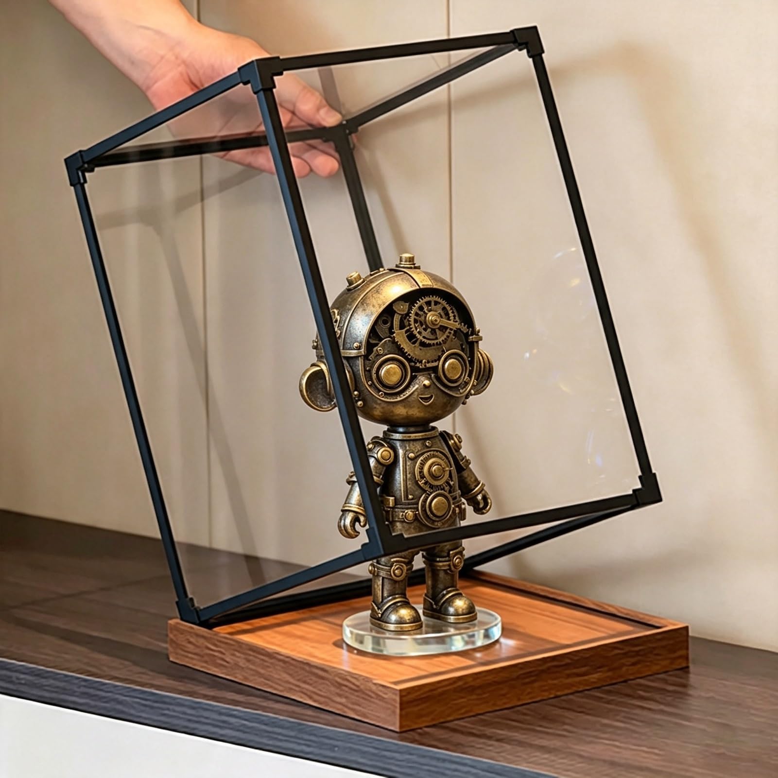 Vitrina Vitrina Cúbica de Acrílico con Marco Metálico, Caja de Almacenamiento