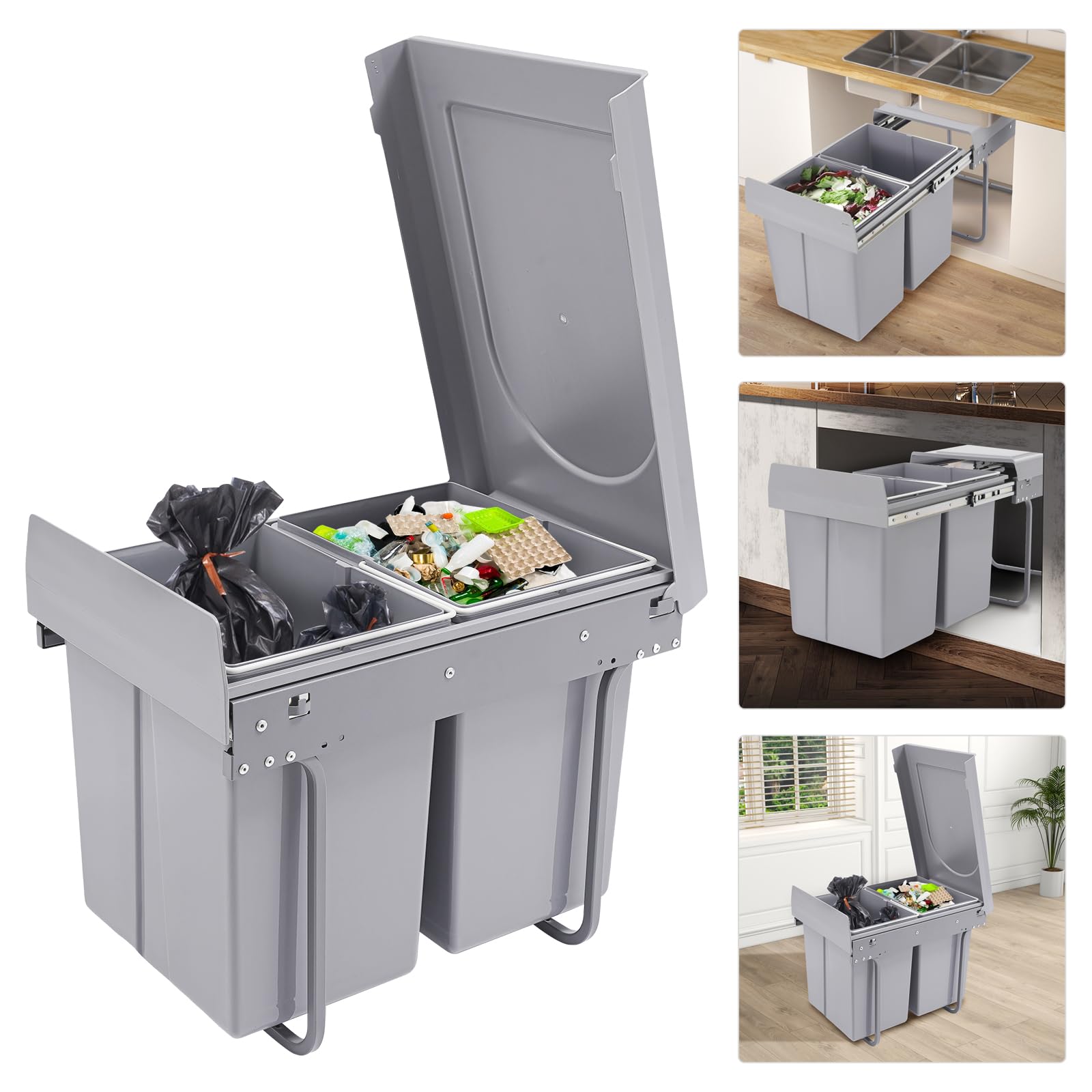 Cubo de basura de cocina, 40 L, extraíble, reciclaje de cocina, antideslizante, para casas, restaurantes, cafeterías, oficinas, baños, cocinas