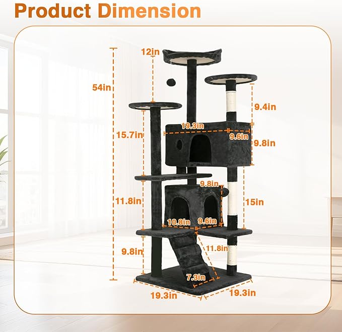 Torre para Gatos FDW 54" Nivel Múltiple con Rascadores miniatura 6