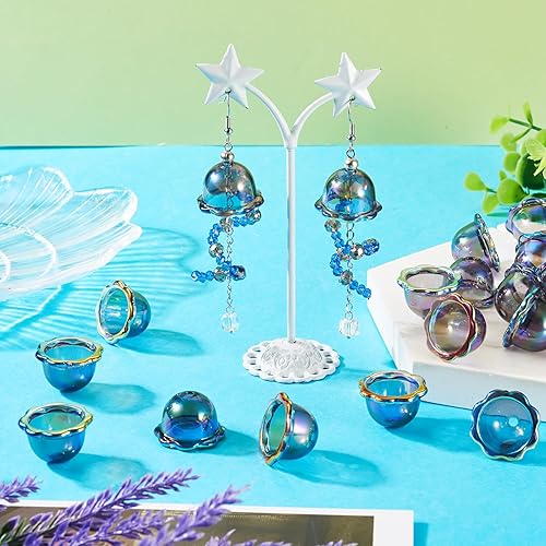 Vista 82 de FASHEWELRY 10 cuentas de cristal hechas a mano, cuentas florales de cristal, cuentas espaciadoras de flores de trompeta transparentes, cuentas