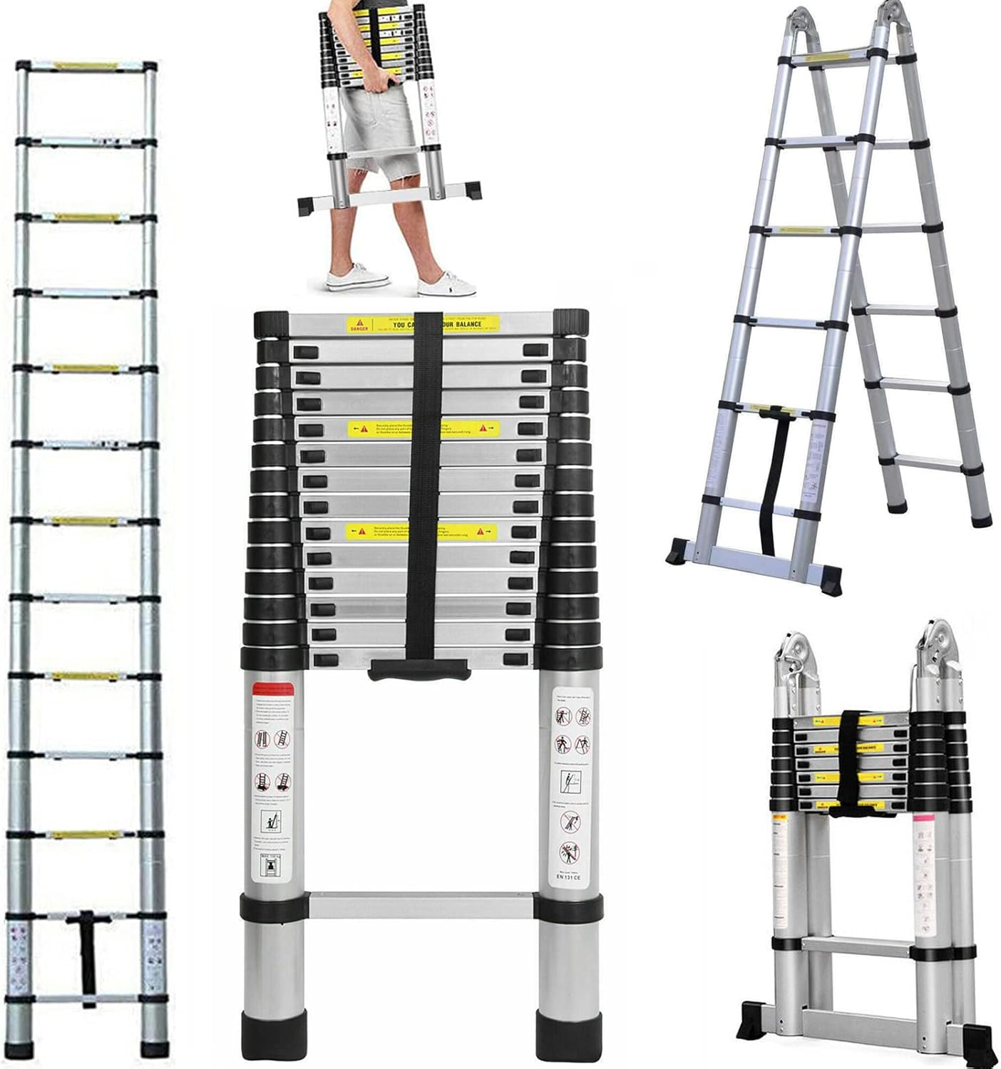 Telescopic Ladder, 12.5FT Aluminum Telescoping Extension Ladder with