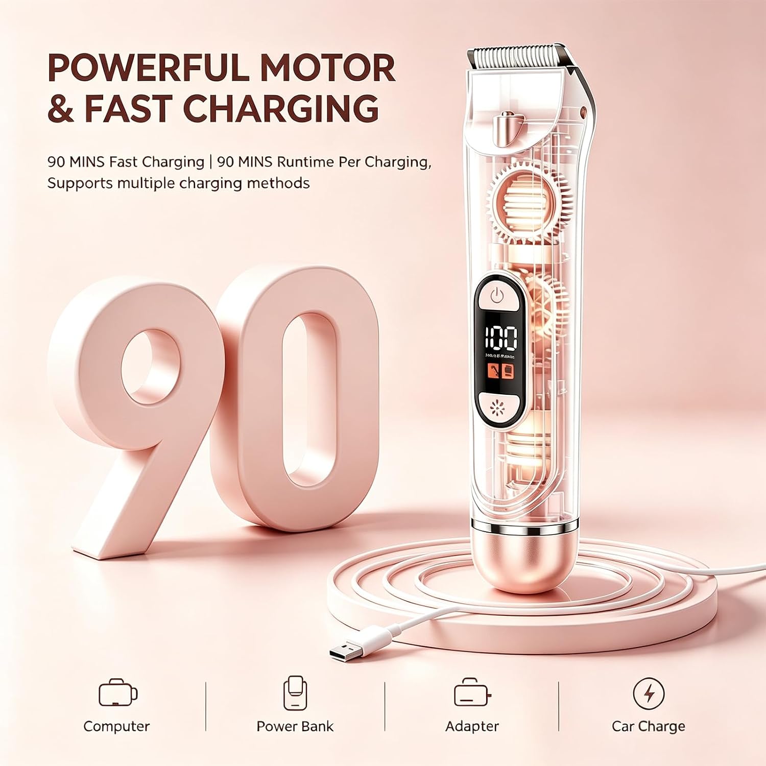Women's Electric Razor, 4-in-1 Body Hair Remover with LED Display & Light, Waterproof Bikini Trimmer, Rechargeable Facial Hair Remover and Lady Shaver for Legs, Underarms & Body with 2 Heads