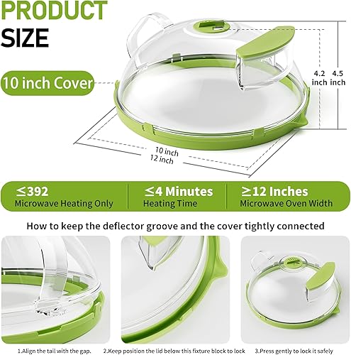 Miniatura 4 de Cubierta para salpicaduras de microondas, retención de calor, cubierta transparente de alimentos para microondas de 10 pulgadas con vaporizador de