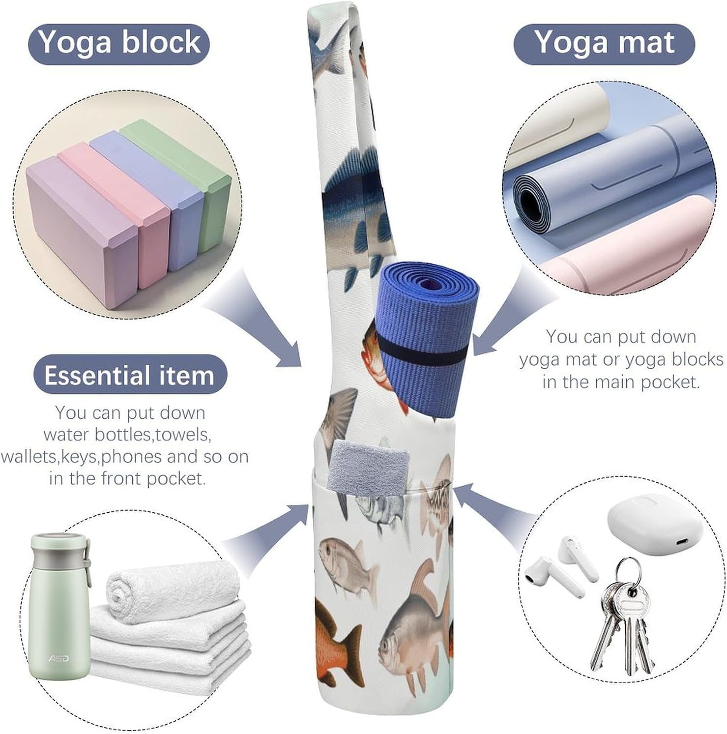 Different Fish Canvas Yoga Mat Bag Yoga Mat Carrier image 5