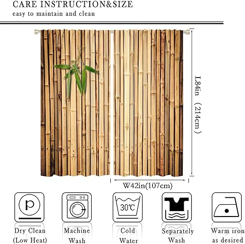 Miniatura 2 de Cortina con estampado de bambú, estilo japonés, tela para el hogar, sala de estar, dormitorio, cocina, baño, decoración opaca con bolsillo para