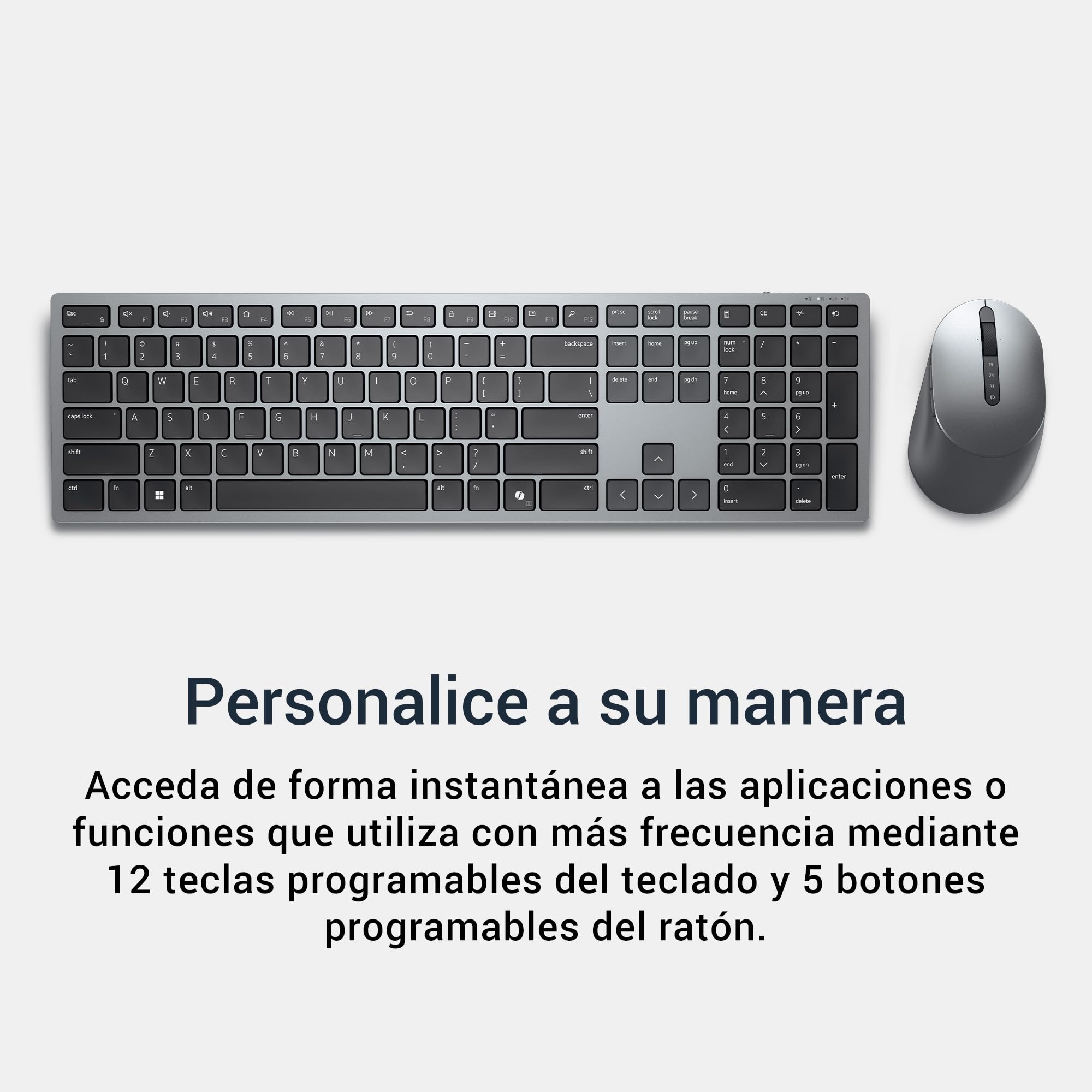 DELL KM7321W Teclado y Ratón Inalámbricos – Bluetooth y 2.4 GHz, 12 Teclas Programables, Sensor 4000 dpi, Batería 36 Meses, Teclado Español QWERTY – Gris Titanio