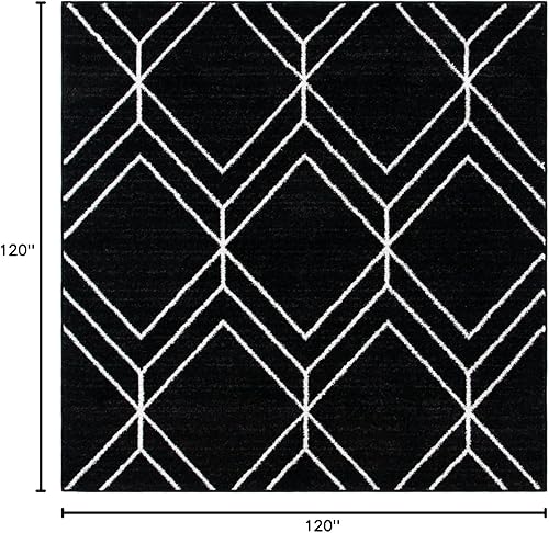 Miniatura 2 de SAFAVIEH Adirondack Collection - Alfombra cuadrada de 10 pies, diseño geométrico moderno, color negro y marfil, no desprende pelusa y de fácil