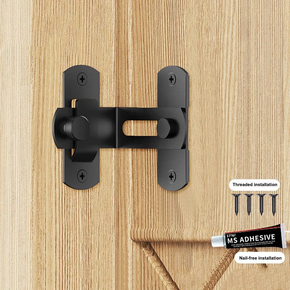 Door Lock,Gate Bolt,Sliding Bolt,2PCS Safety Sliding Barn Door Lock,90 Degree Stainless Steel Latch,Sliding Latch,Right Angle Curved Door,Flip Door Locks Bolts(Size:Large,Color:Black)