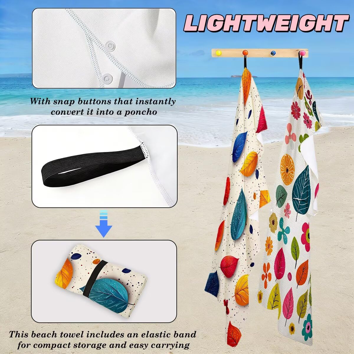 Toalla Playa 80x160 cm, Toalla Gimnasio Microfibra Secado Rapido, Juego de 2 Antiarena Toallas de Playa, Ligera Compacta Toallas Microfibra Grande para Viaje, Regalo Hombre Regalo Mujer (Hoja) -4825