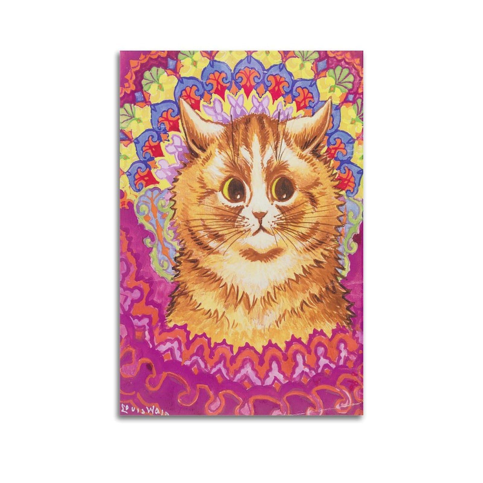 YMXSDIMDS Psychedelic Cats 1 by Louis Wain Painting Poster Canvas And Wall Art Picture Print Modern Family Bedroom Decors 16x24inch(40x60cm)