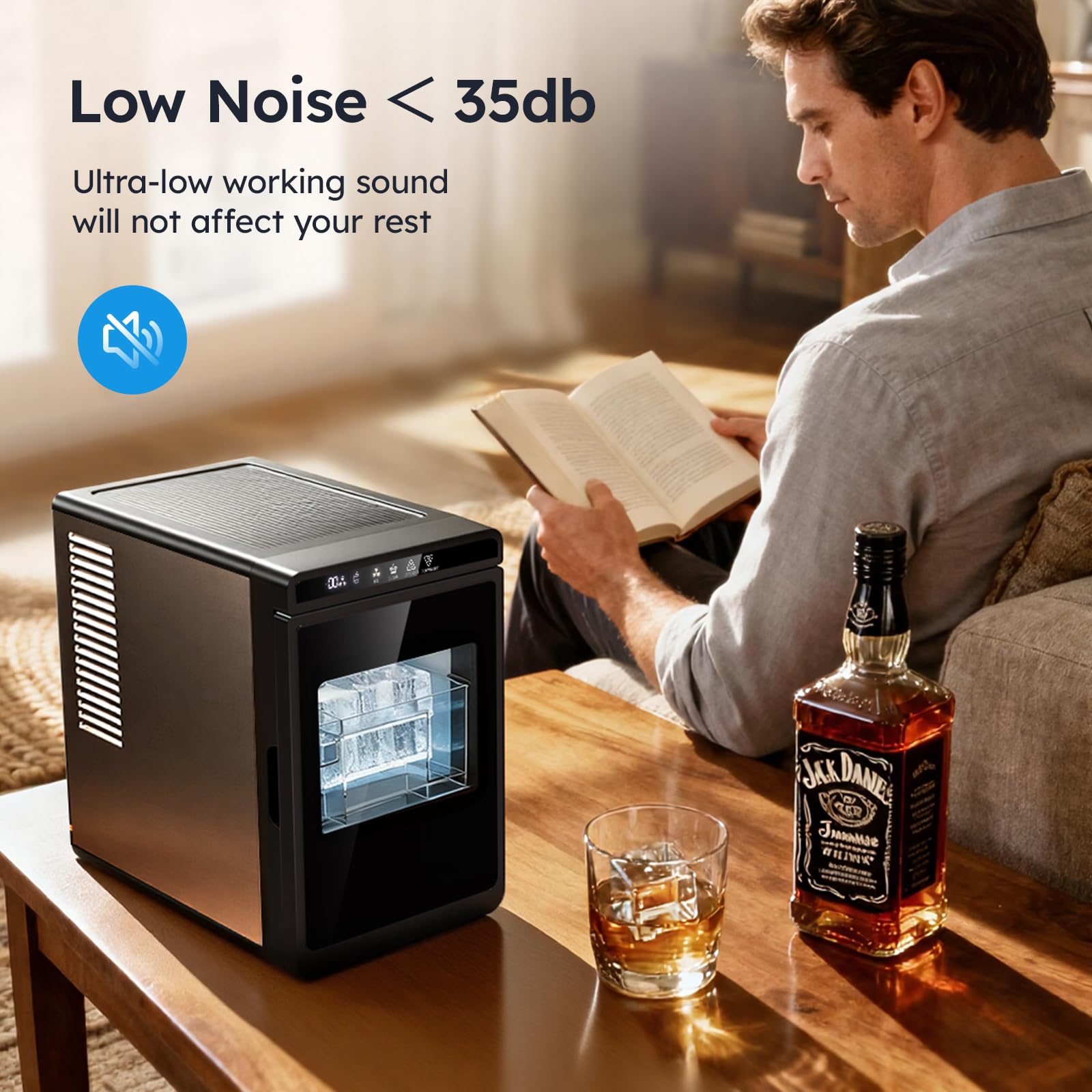 1.6'' Clear Ice Square Maker Machine,200 Pcs/Day,Ice Cube Maker With Automatic Cleaning,Crystal-Clear & Slow-Melting Ice Spheres For Cocktails & Whiskey on Fridge.com - View 6