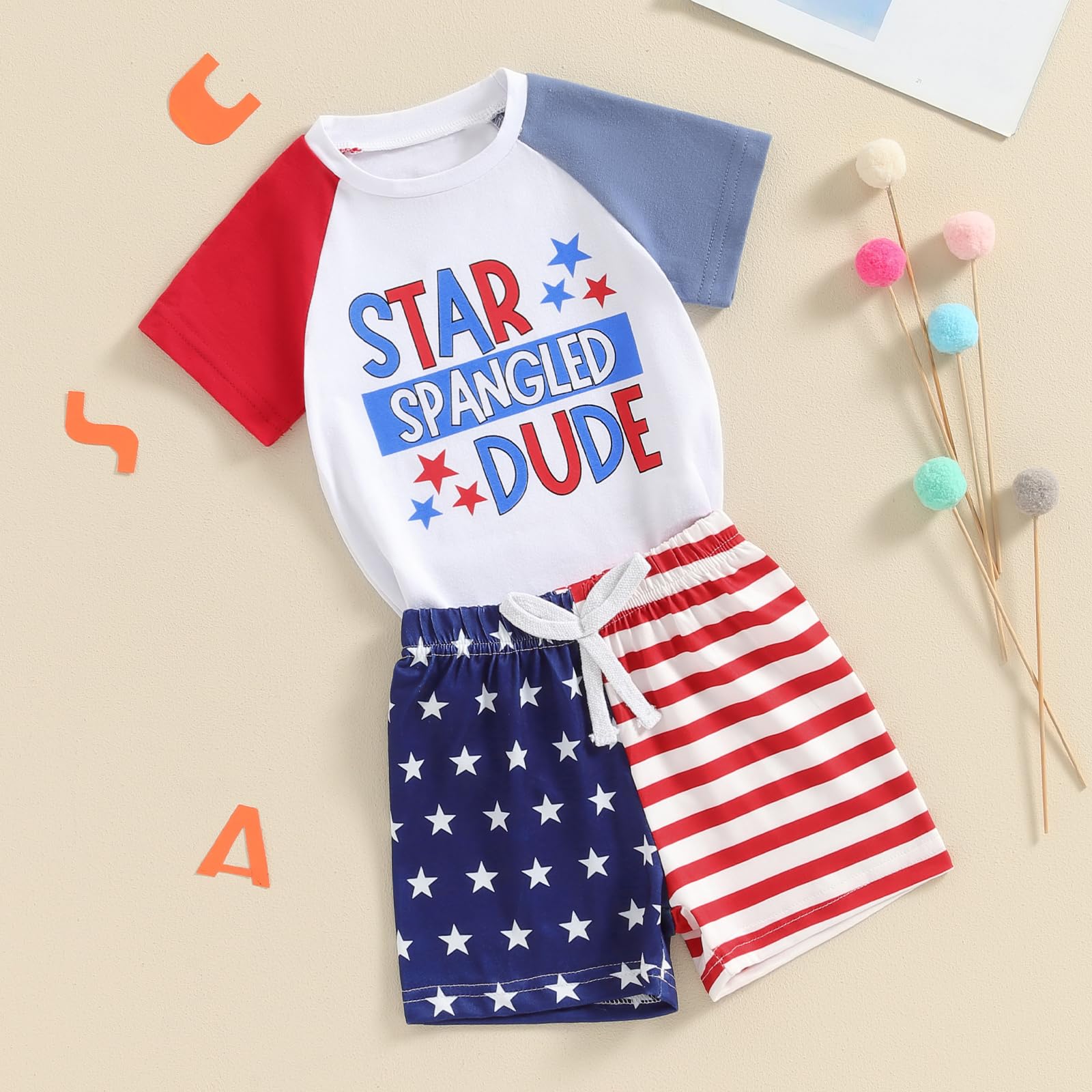 BeQeuewll Baby Boy 4th of July Outfit Toddler Babe Dude Shirt Star Stripe Flag Shorts Boys Patriotic Outfit Summer Clothing (star spangled dude, 2-3 Years)