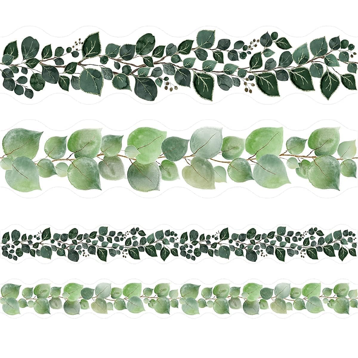 Eucalyptus Bulletin Board Border 36ft Greenery Leaves Border Die-Cut Paper Trim for Classroom Decoration Two Sided School Family Party Home Decor